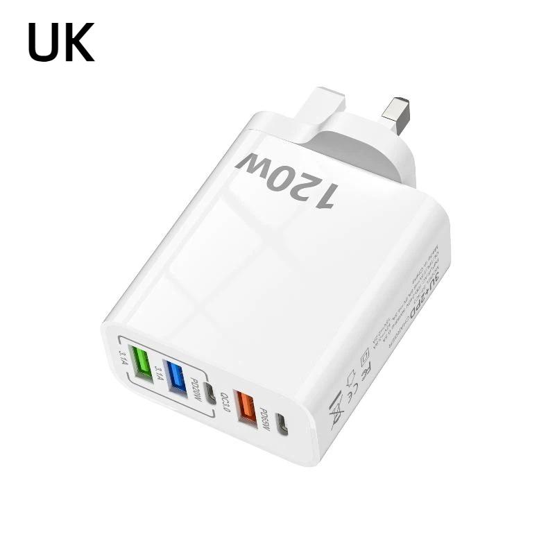Быстрое настенное зарядное устройство 120 Вт с 3 портами USB QC3.0 и 2 портами быстрой зарядки PD для путешествий, дома, офиса, зарядки телефонов, планшетов, ноутбуков