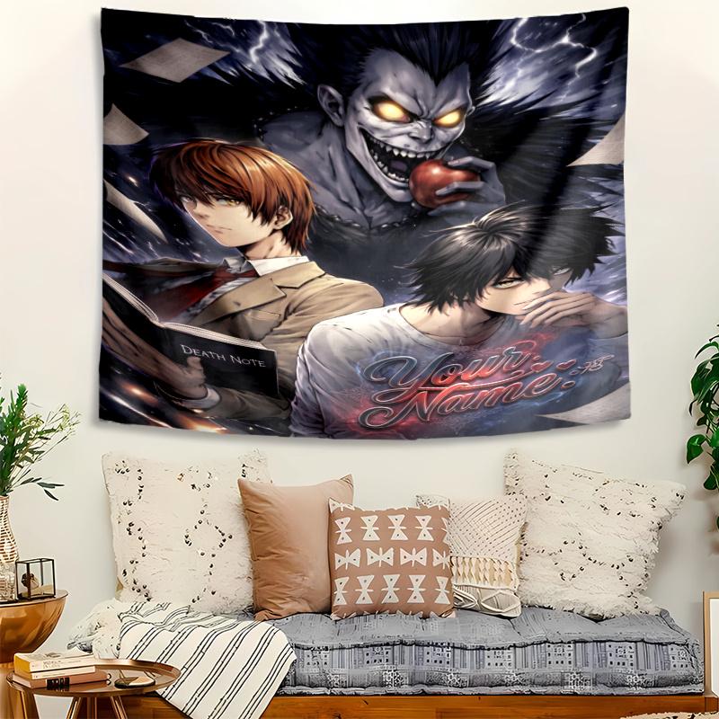 Personalized Name D-Death Note Tapestry, Wall Hanging Tapestry, Pattern Tapestry for Dorm Bedroom Living Room Wall Art Photography Backdrop
