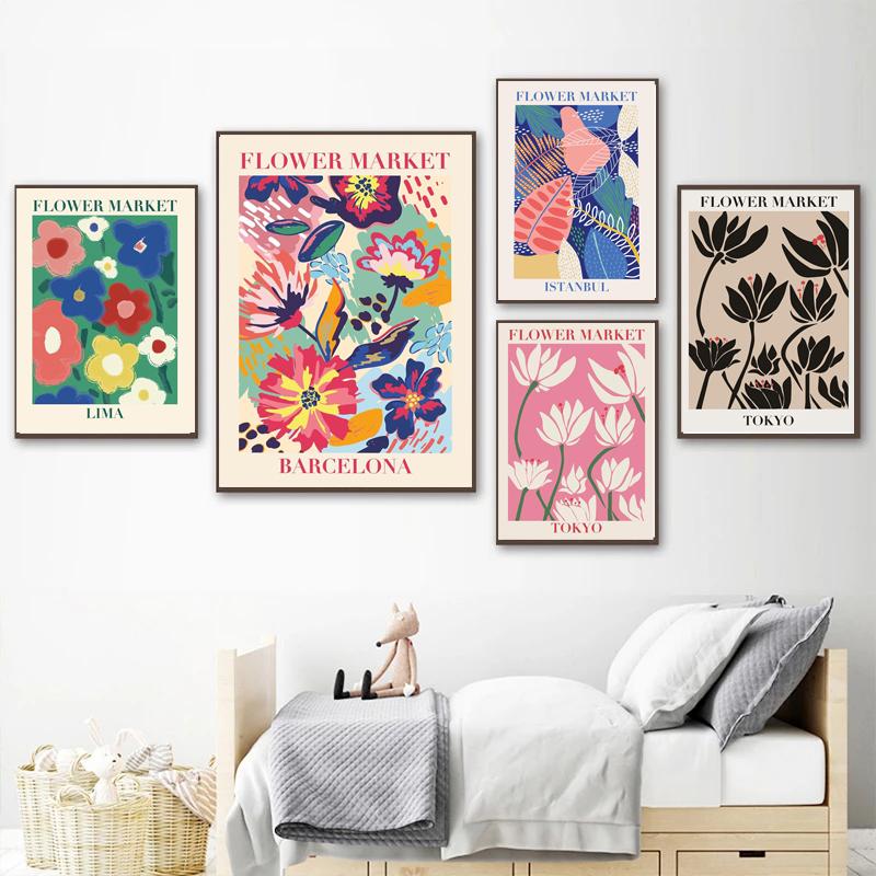 Абстрактные красочные винтажные цветы настенная живопись холст скандинавские постеры и принты настенные картины для декора гостиной без рамки