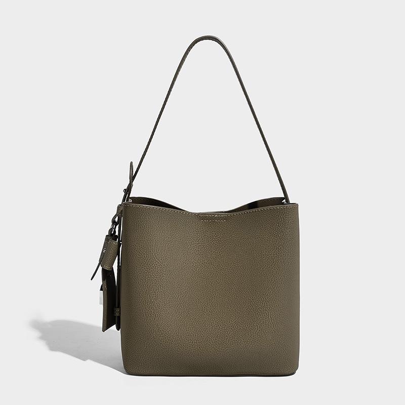 2025 Новая сумка-ведро с узором личи, сумка через плечо, европейский и американский ретро нишевый дизайн, сумка большой вместимости, простая женская сумка