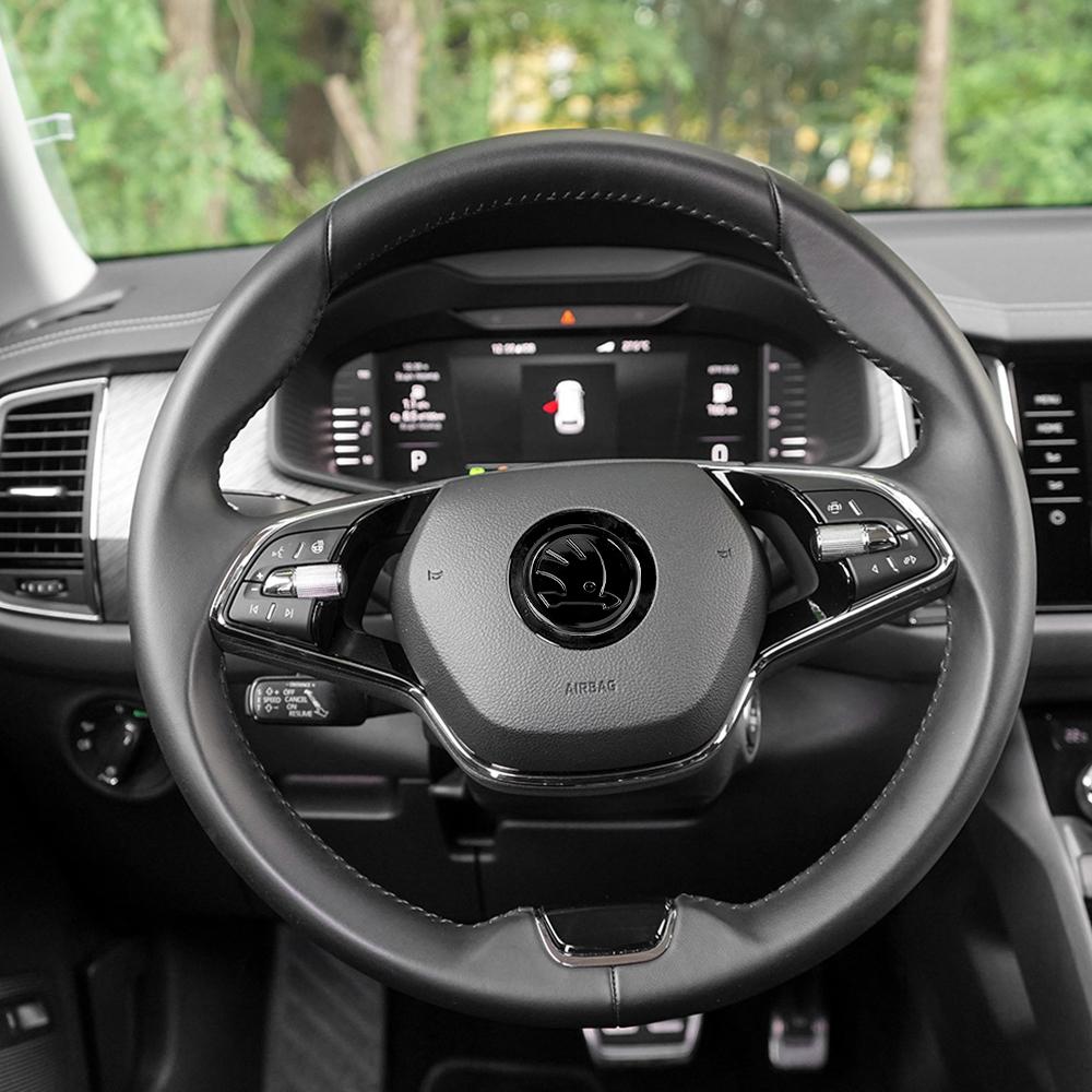 YMK5 ABS Car Steering Wheel Badge Emblem Sticker Auto-Styling Decals Accessories For Skoda Kodiaq Octavia Enyaq Kamiq Scala Rapid RS