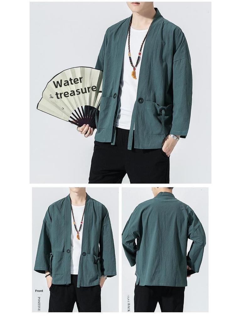 Men's Chinese Style Linen Jacket: Hanfu Kimono, Tang Suit, Taoist Robe - Retro Autumn Fashion
