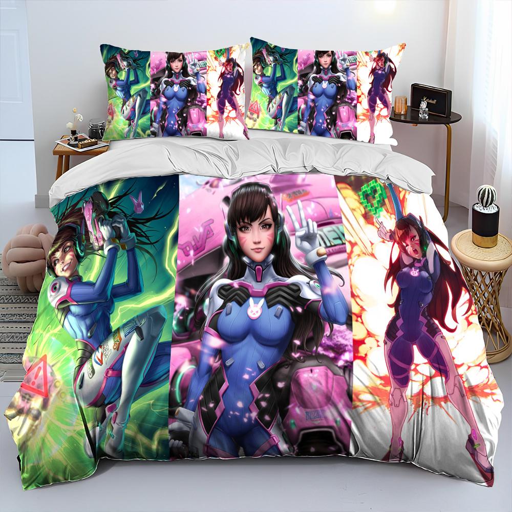 3D OW Overwatch Game Gamer DVA Одеяло Комплект постельного белья, пододеяльник Постельный комплект Одеяло Чехол Наволочка, Комплект постельного белья размера King Queen Size для детей
