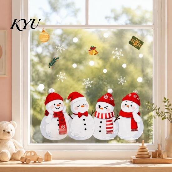 Snowman Glass Decals 1/2 Sheets Christmas Window Cling, Cartoon Decorative Holiday Decorations Sticker, Waterproof Static Decal for Winter Party