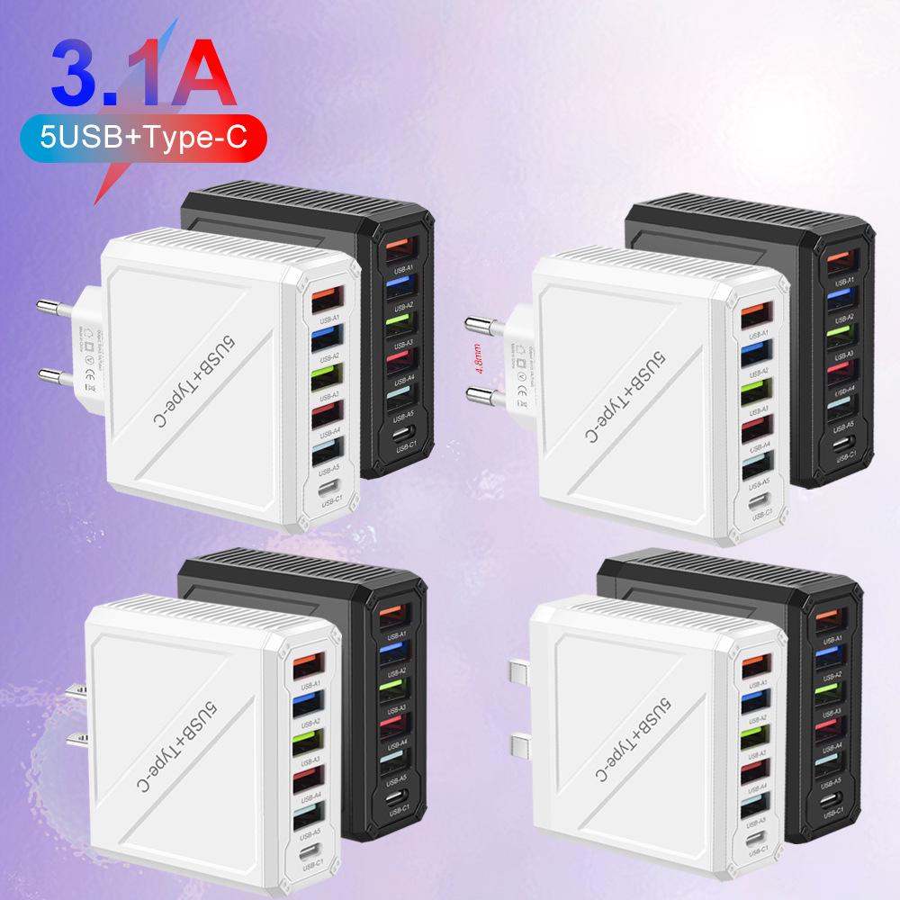 5-портовое USB-зарядное устройство 3,1 А с вилками EU, US, UK, KR