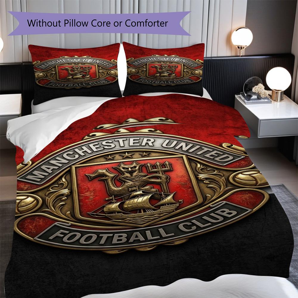 Manchester emblem flag Bedding (1 * duvet cover + 2 * pillowcase, without core) 2D Flat Soft and comfortable Bedding set Christmas birthday gift