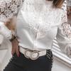 Осенняя женская элегантная кружевная полая белая рубашка, свободная пуговица, женская блузка