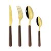 Набор столовой посуды с деревянной ручкой, 4 шт., золотые столовые приборы, набор столовых приборов, кофейная ложка, обеденный нож, вилка для рыбы, столовое серебро, набор посуды