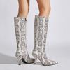Fashion 2025 Autumn Winter Snake Pattern Patent Leather Women Knee-high Boots Elegant Pointed Toe High Heels Fashion Party Boots Shoes