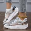 Women Casual Shoes Silver Stripes Glitter Platform Sneakers Female Spring Autumn Non Slip Thick Soled Walking Shoes