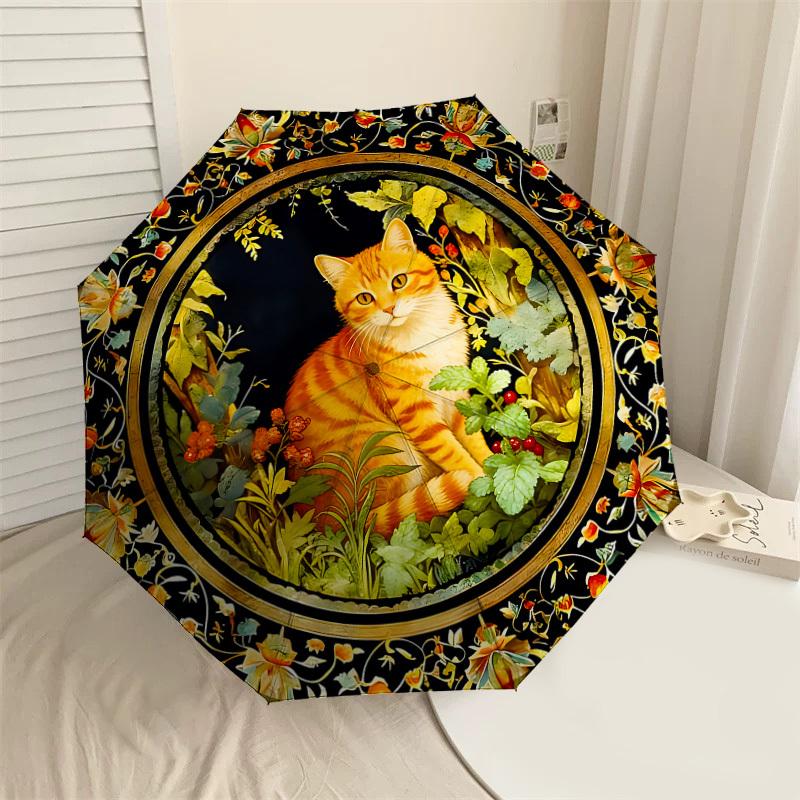 1PC cat floral Umbrella-8-Rib Reinforced, Automatic Open, Lightweight & Durable, Cute Fashion Accessory for Outdoor-K1287