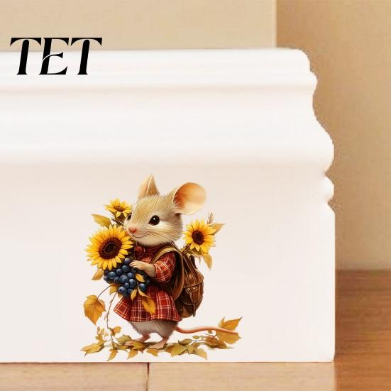 Easy Peel And Stick Murals Mouse Wall Stickers, Waterproof PVC Autumn Retro Fairy Tale Decals, Removable Sunflower Maple Leaf Window Clings Decals for