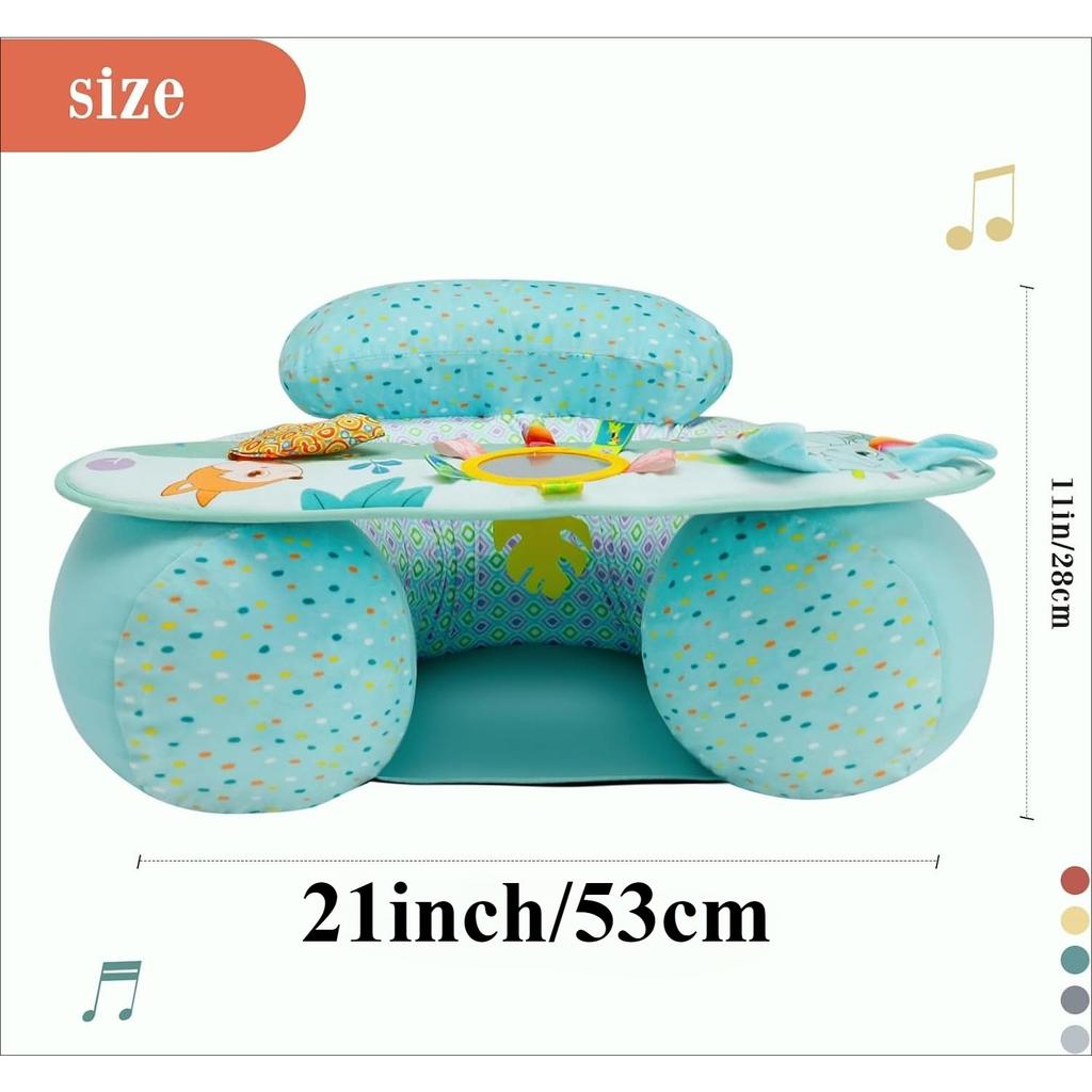 Inflatable Baby Seat for Sitting Up with Sensory Toy Tray Back Support for Toddler Soft Plush Baby Sofa Baby Chair Cute Animal