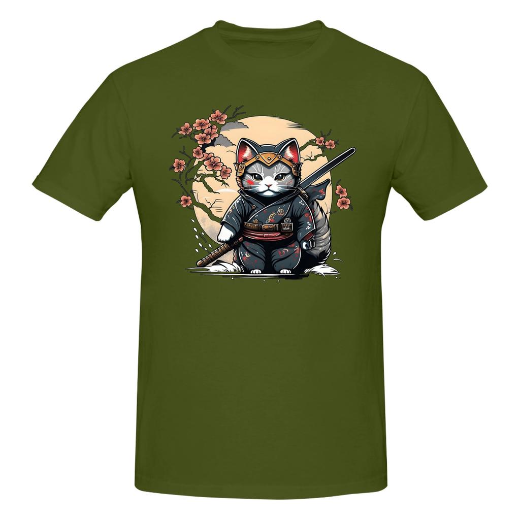 Piece Ronin Warrior Novelty Cotton TShirt Samurai Cat Tees Tops For Unisex