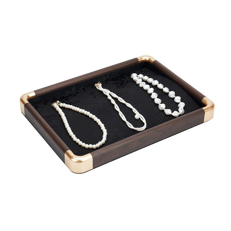 Rounded-edge Jacquard Storage Tray with Wood Texture, Viewing Plate for Jadeite, Gems and Assorted Ornaments