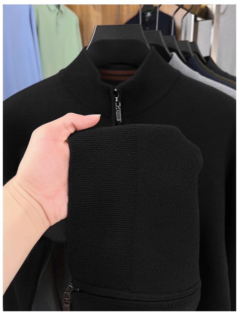 Haggis Men's 100% Wool Zipper Cardigan Sweater - Thick, Stand Collar, Autumn/Winter Style
