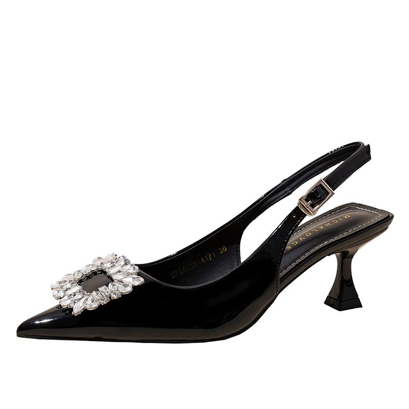 Летняя Новая Мода Туфли на Высоком Каблуке Женские Туфли с Острым Носком Платья Сандалии Летние Женские Элегантные Сексуальные Сандалии со Стразами