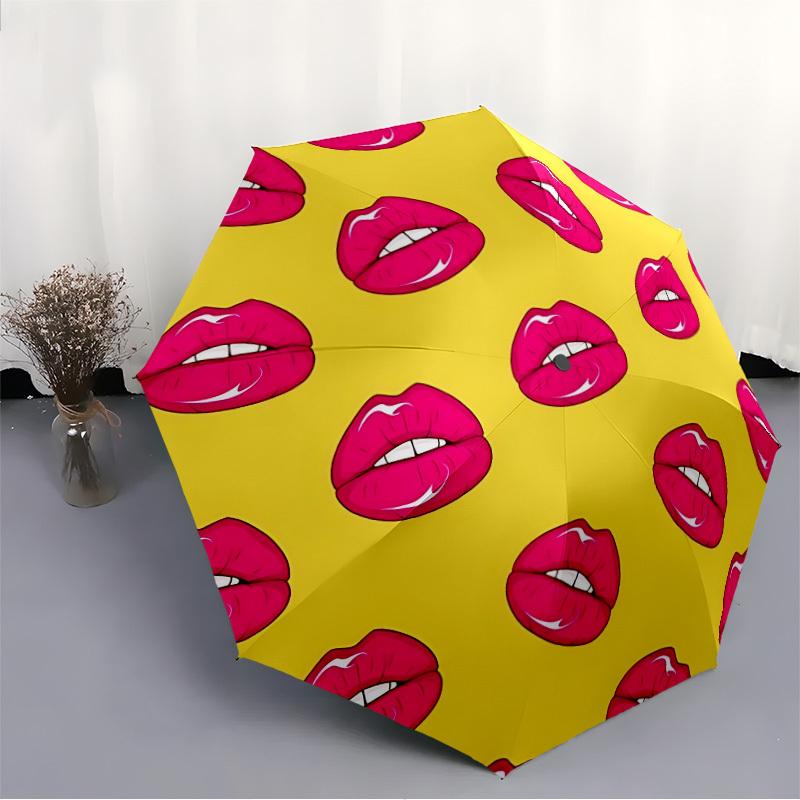 1pc Lips Pattern Automatic Folding Umbrella, Portable & Foldable Design with 8 Ribs, Casual Outdoor Accessory yy250729052