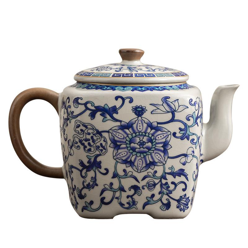 Синий и белый квадратный горшок печи Жу можно выращивать, открытая керамическая офисная роскошь, ручная работа, чайник для чая Кунг-фу, высококлассный горшок