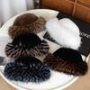 Large Plush Faux Raccoon Fur Mongolian Hat for Autumn/Winter - Thick, Warm, Flat-Top Fisherman Design