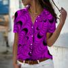 2025 Summer New Fashion Women's Retro Printed Short Sleeve V-neck Casual Button-down Shirt Top