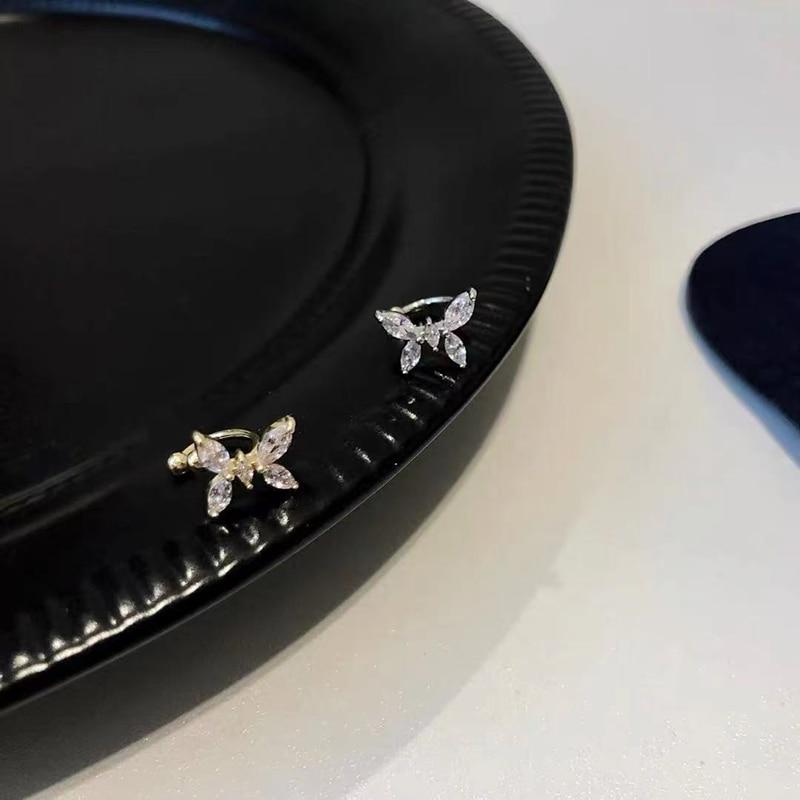 Cute Aesthetic Crystal Ear Cuff Butterfly Clip On Earrings Y2k Korean Fashion Fake Piercing Earing Fairy Grunge Accessories