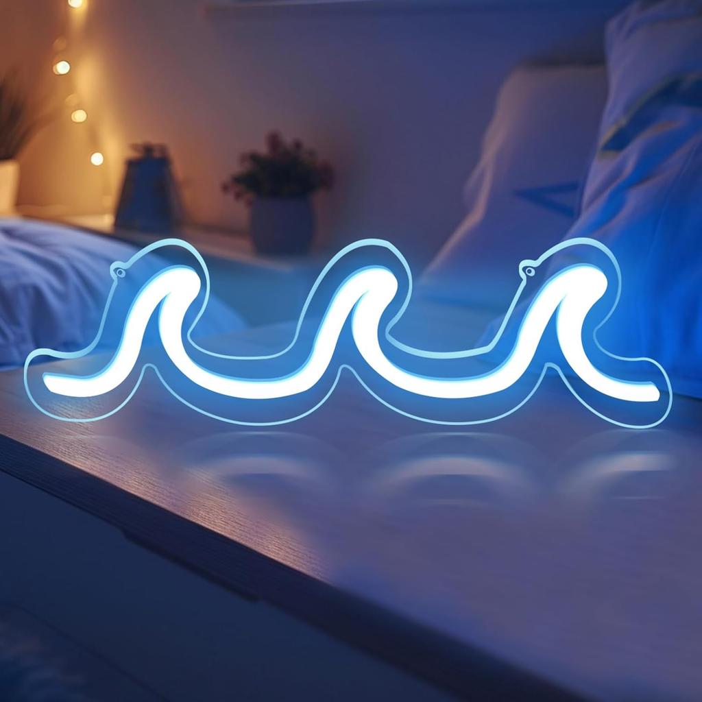 Неоновые вывески «Волна» Светло-голубые светодиодные ночники с диммируемым переключателем для детского настенного декора Питание от USB для гостиной, бара, спальни, рождественский подарок(11.8 *
