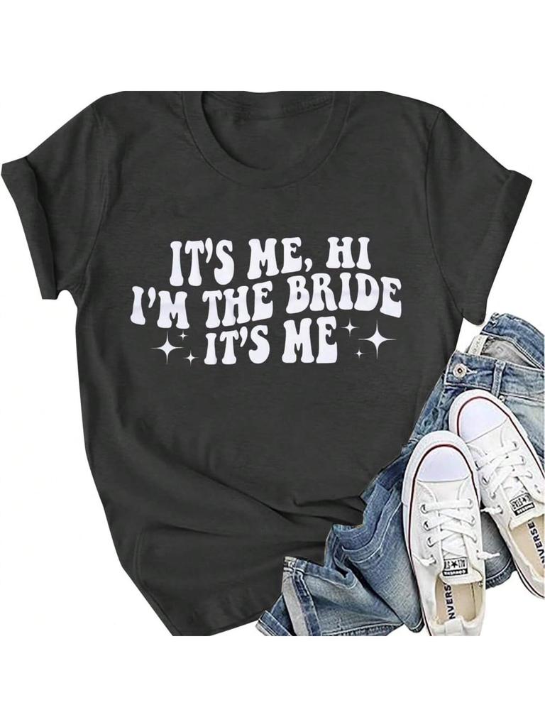 MOUSYA Bride T-Shirt Wounisex Brides Team Shirt It's ME Hi I'm The Bride Bachelorette Wedding Casual Short Sleeve Tops