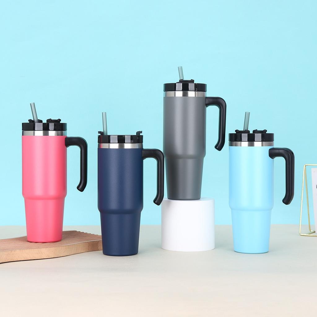 30 унций соломенная термокружка из нержавеющей стали 304 с ручкой, большая емкость, термоизолированная, двухслойная вакуумная кофейная чашка