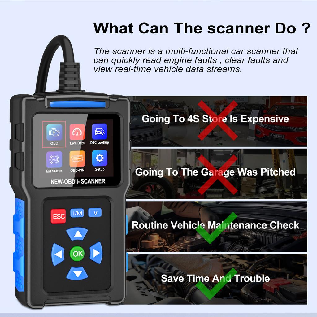 OBDII сканер диагностический инструмент автомобильный считыватель кодов с функцией Mode 6, Mode 8 считывание очистить