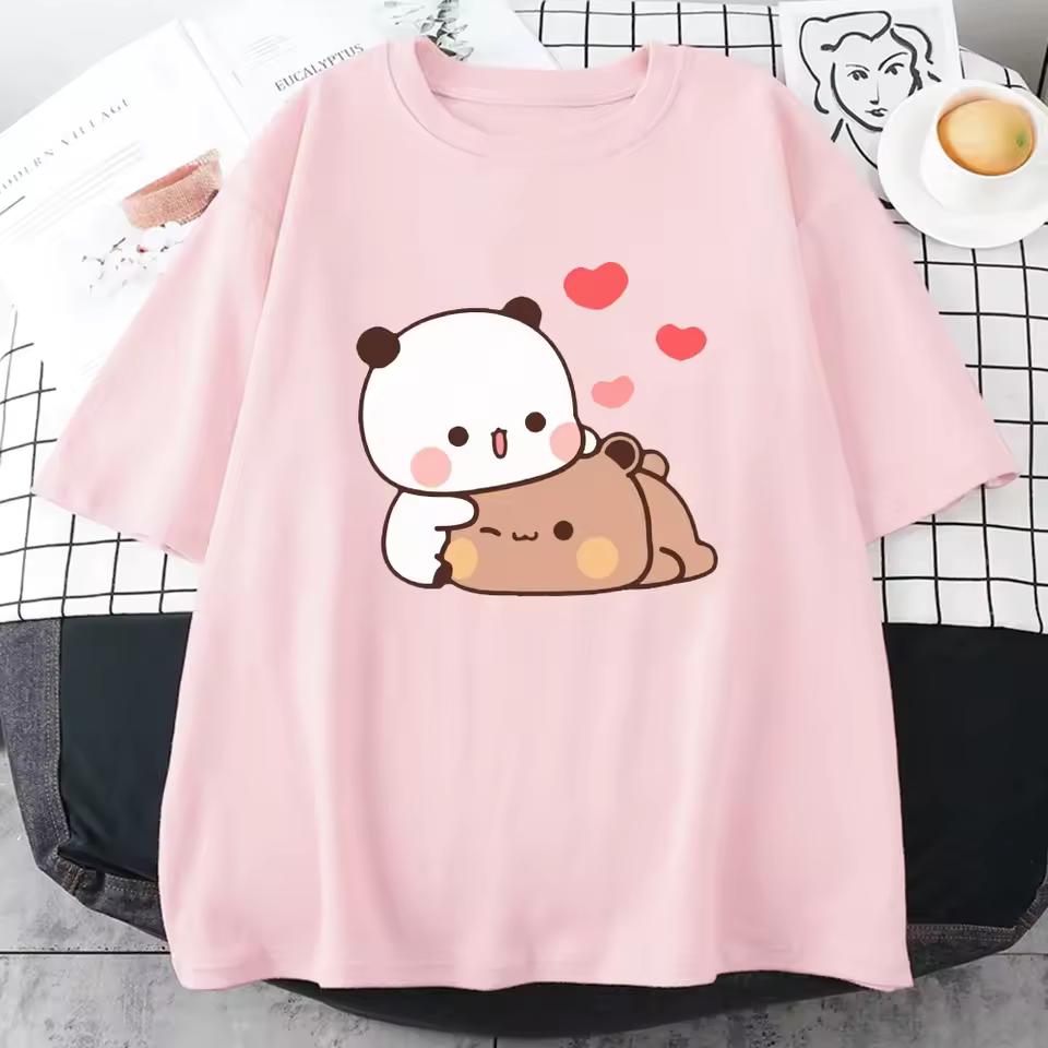 Cartoon Panda Bear Bubu and Dudu T shirt EU Size 100% Cotton Women Tops Kawaii Printed Harajuku Ullzang Tees O-Neck Anime Female