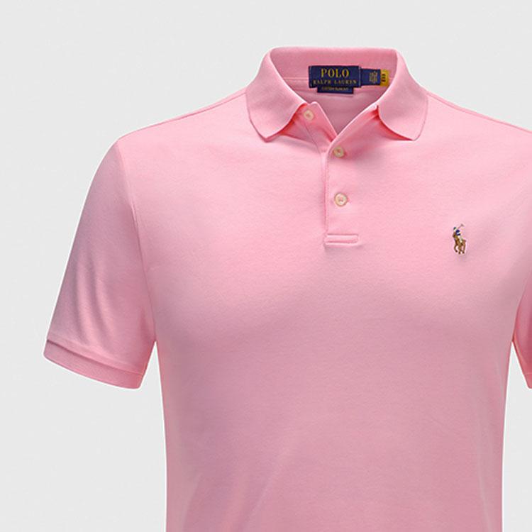 Polo Ralph Lauren однотонный вышитый логотип свитер повседневная свободная рубашка поло с коротким рукавом мужские рубашки поло розовые 710870645-026