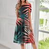 Women's Fashionable Print Round Neck Loose Short Sleeved Pocket Pullover Dress