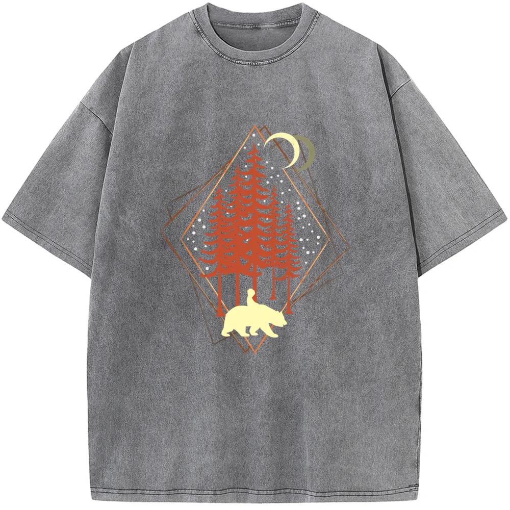 Футболка унисекс с геометрическим рисунком в виде животных из лесной ткани, новинка, летняя отбеленная футболка из хлопка, забавная повседневная свободная отбеленная футболка