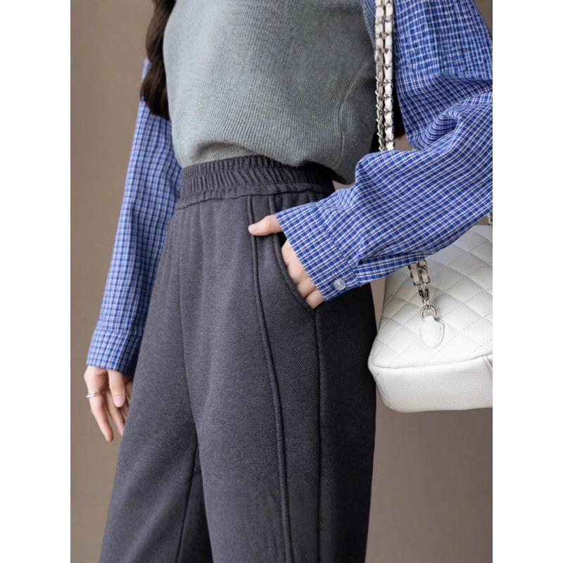 Осень Зима Эластичная талия Однотонные Вельветовые Теплые Брюки-карандаш Женские Свободные Повседневные На все случаи жизни Спортивные штаны Брюки