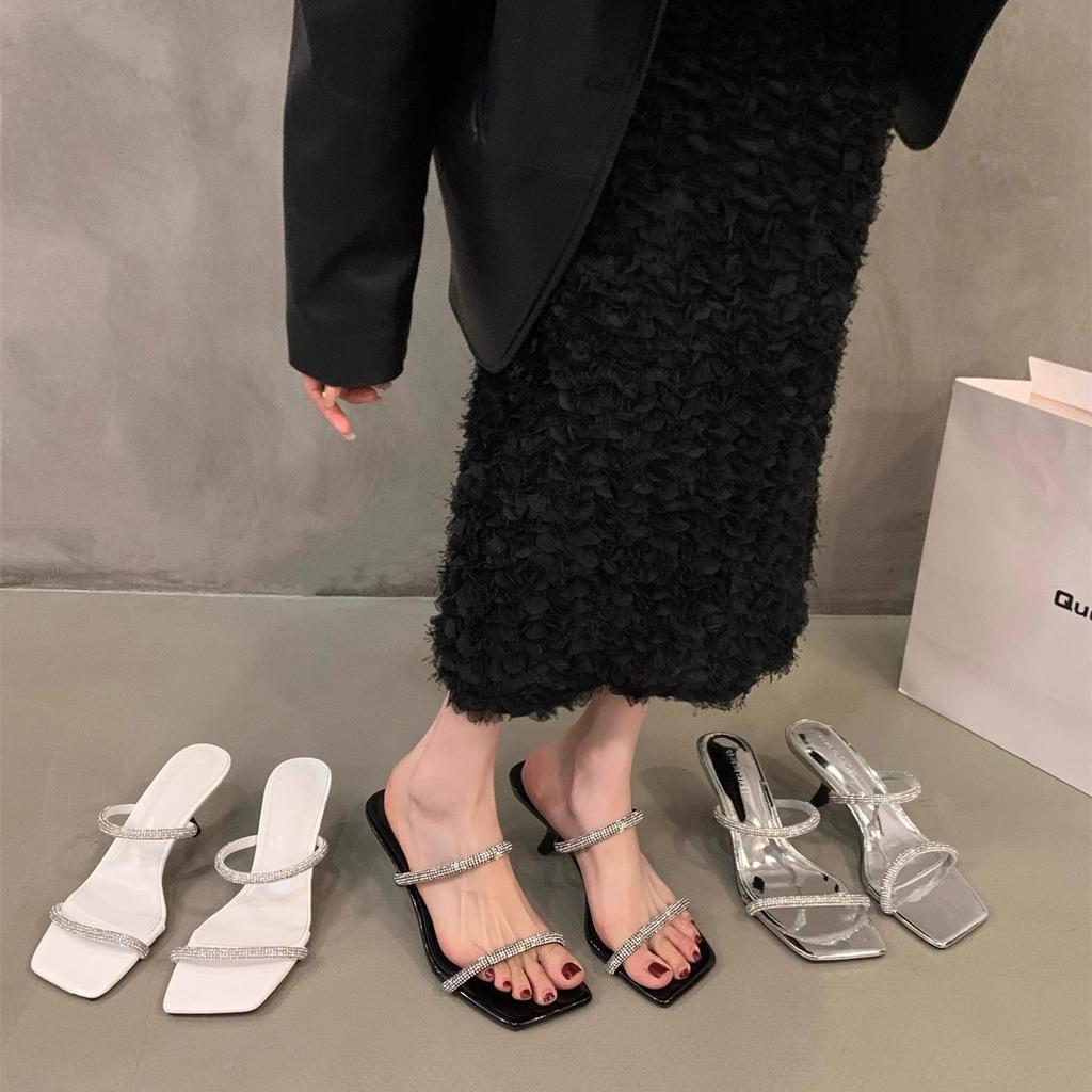 Beautiful Slippers Women's Summer Wear 2024 New Fashion Evening Wind High Heels Cool Slippers Rhinestone Fairy Style Sandals