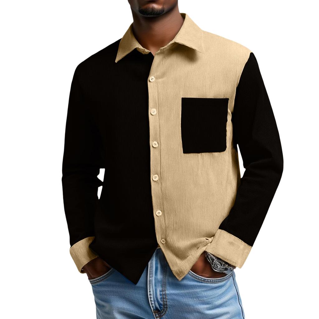 Men's Leisure Color Matching Flip Collar Pocket Shirt