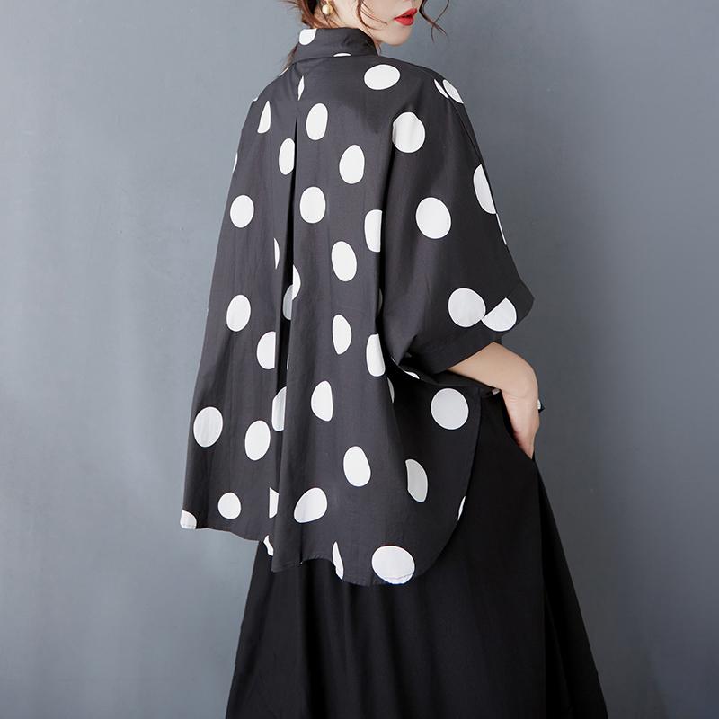 DIMANAF 2025 Большой размер Новая летняя блузка Рукав «летучая мышь» Повседневная рубашка Женские свободные топы Рубашки Горошек
