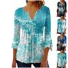Рубашки на пуговицах для женщин, туника с принтом, летние топы, нарядные повседневные весенние блузки с рукавом 3/4 и v-образным вырезом