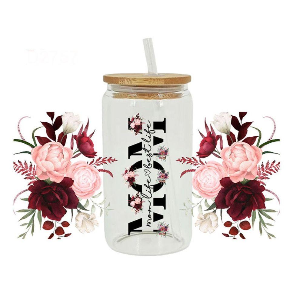 Утюг на чашку обертывания цветок мама печатные переводные наклейки на чашки УФ DTF переводная наклейка 16 унций стеклянные чашки