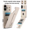 For iPhone 16 Case Kickstand Card Slots Leather Coated TPU Cover with Shoulder Strap - Beige