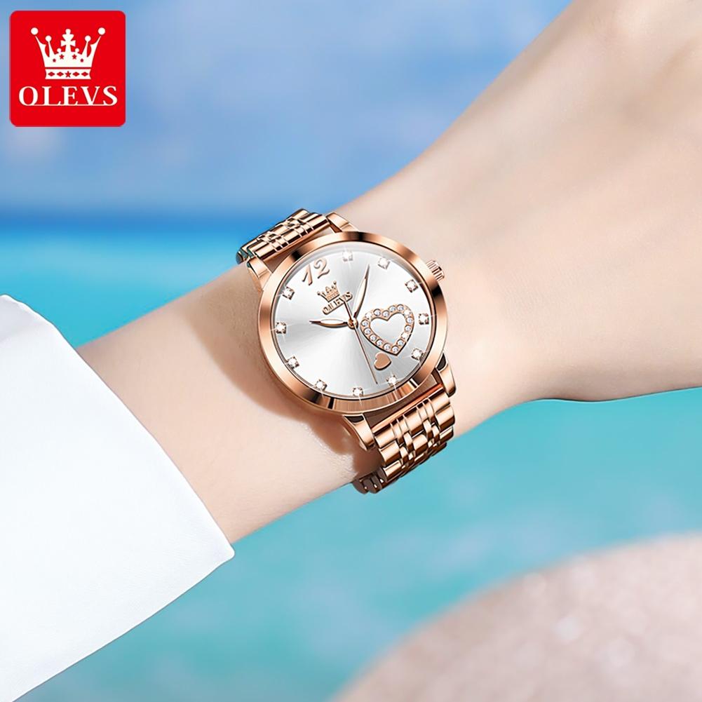 OLEVS 5189 Love Diamond Inlaid Steel Band Women's Quartz Watch
