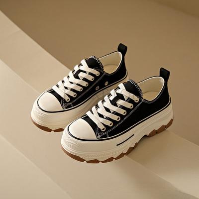 Туфли женские с круглым носком, глубоким вырезом, на шнуровке, на плоской средней подошве, на нескользящей платформе, мягкие и удобные, парусиновые женские туфли