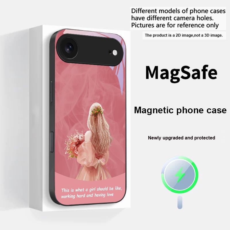 Девушка с цветами Для iPhone 17 Pro Max 16 E 15 14 13 Plus 12 mini 11 17 Air XR Xs Max 7 Plus Magsafe Стеклянный чехол для телефона