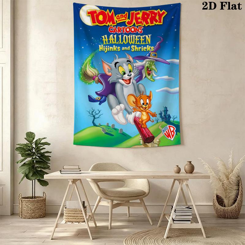Tom Jerry Whimsical Adventure Tapestry Wallmounted Background Cloth Atmospheric Background Cloth Wall Decoration Background Wall Hanging Cloth