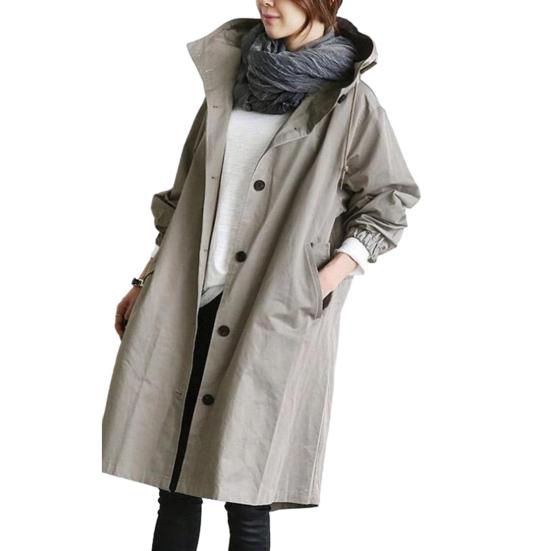 Женский тренч с длинным рукавом, хлопковая куртка-худи, куртка-ветровка оверсайз, свободного кроя, осенняя верхняя одежда