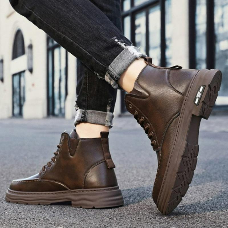 Fashion Mens Boots Fashion Leather Men's Ankle Boots Autumn Outdoor Platform Hiking Designer Luxury Casual High Top Boot Botas Masculino