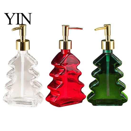 Sturdy Glass Soap Dispenser 300ml Christmas Tree Dispenser, Hand Dish with Pump, Xmas Decorative Empty Bottle for Soap, Kitchen, Bathroom Hotel Guest