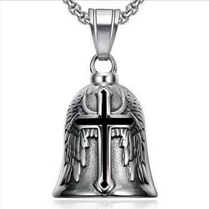 Подвеска из нержавеющей стали Neckalce Маленький колокольчик Подвеска Титановая сталь Крест Крылья ангела Lucky Bell Высокое качество Хип-хоп