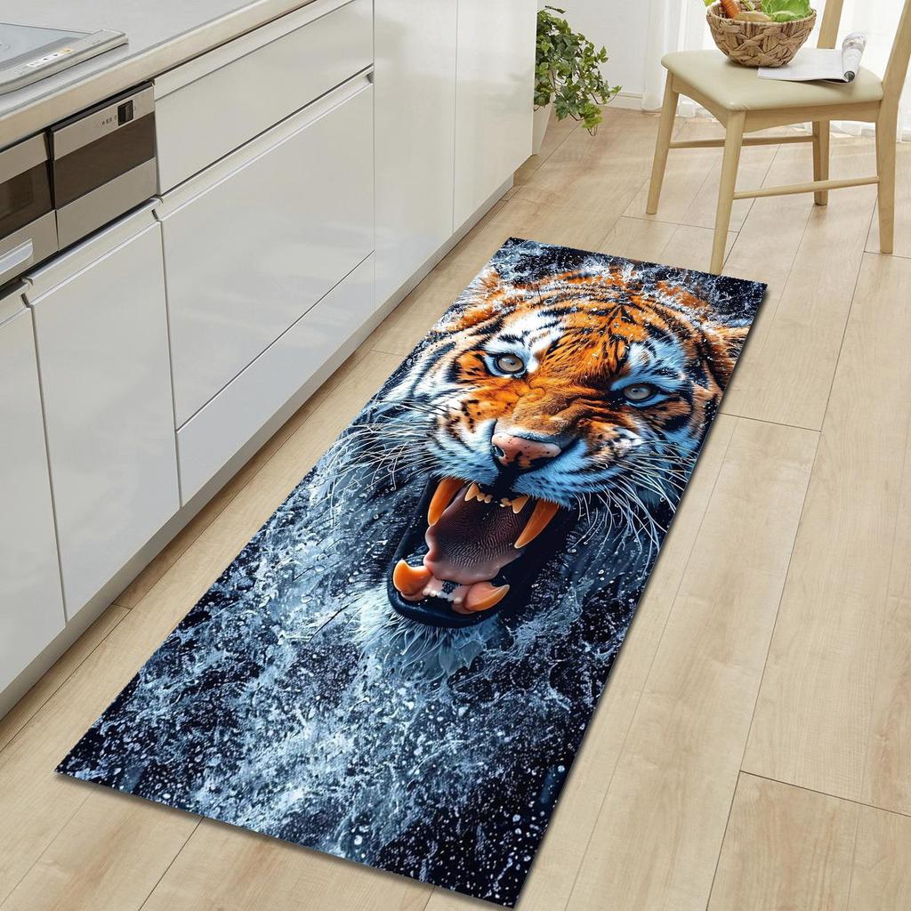 1Pcs Tiger Pattern Floor Mat Modern Kitchen Polyester Rug Non-Slip Colorful Indoor Carpet, For Home Bathroom Bedroom Living Room Decor